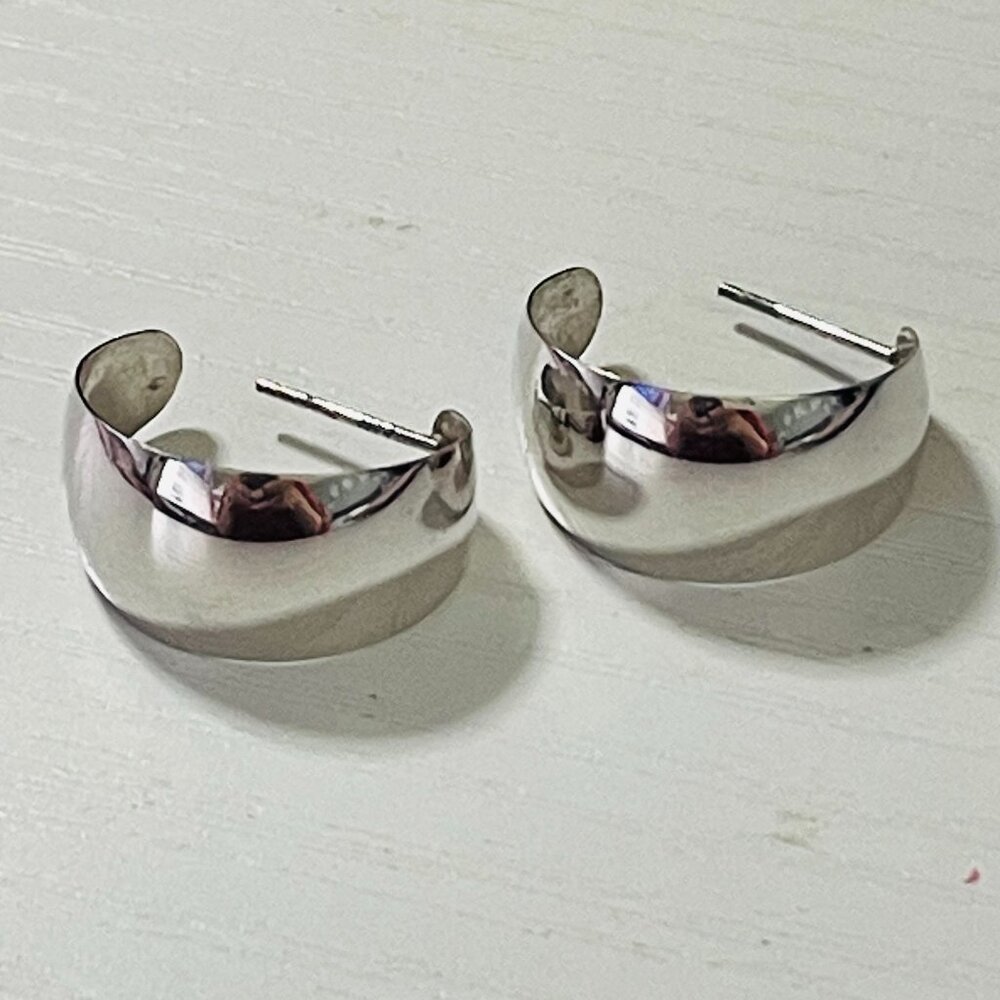 Silver Chunky Dome Half Hoop Earrings - Minimalist Statement